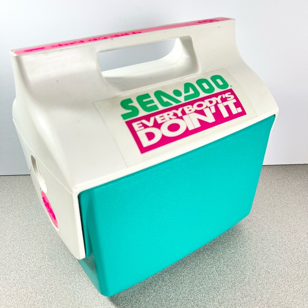 Vintage‎ 1990’s Mini Mate Cooler By Igloo Made In USA Hot Pink Neon Teal Seadoo